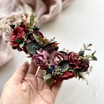 Mauve, Burgundy And Dusty Pink Floral Hair Vine, 5 of 8