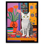 Tulip And Tabby Flowers Matisse Style Cat Lover Art Print, thumbnail 1 of 3