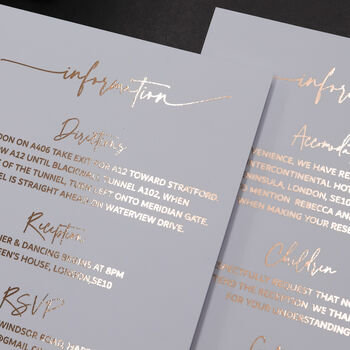 White And Gold Foil Wedding Information Card, 3 of 9