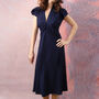 Petal Sleeve Forties Style Dress In French Navy Crepe, thumbnail 2 of 4