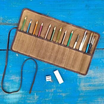 Personalised Canvas And Leather Brush And Pencil Roll, 2 of 11