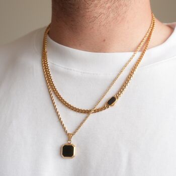Gold Onyx Necklace Set Cuban Onyx Chain Onyx Pendant, 4 of 12