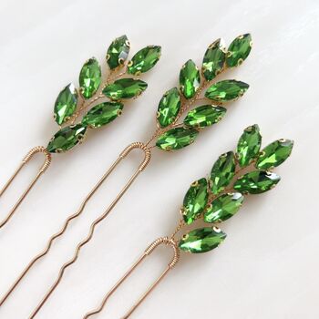 Vibrant Green Crystal Hair Pins, 3 of 4