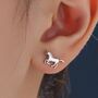Unicorn Stud Earrings In Sterling Silver, thumbnail 1 of 11