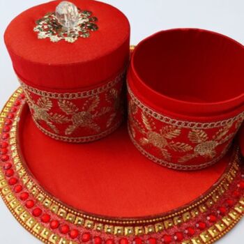 Ruby Embroidered Gift Boxes Set And Gemmed Tray, 5 of 5