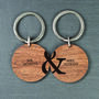 Personalised Couples Set Of Two Walnut Wood Keyrings, thumbnail 4 of 4