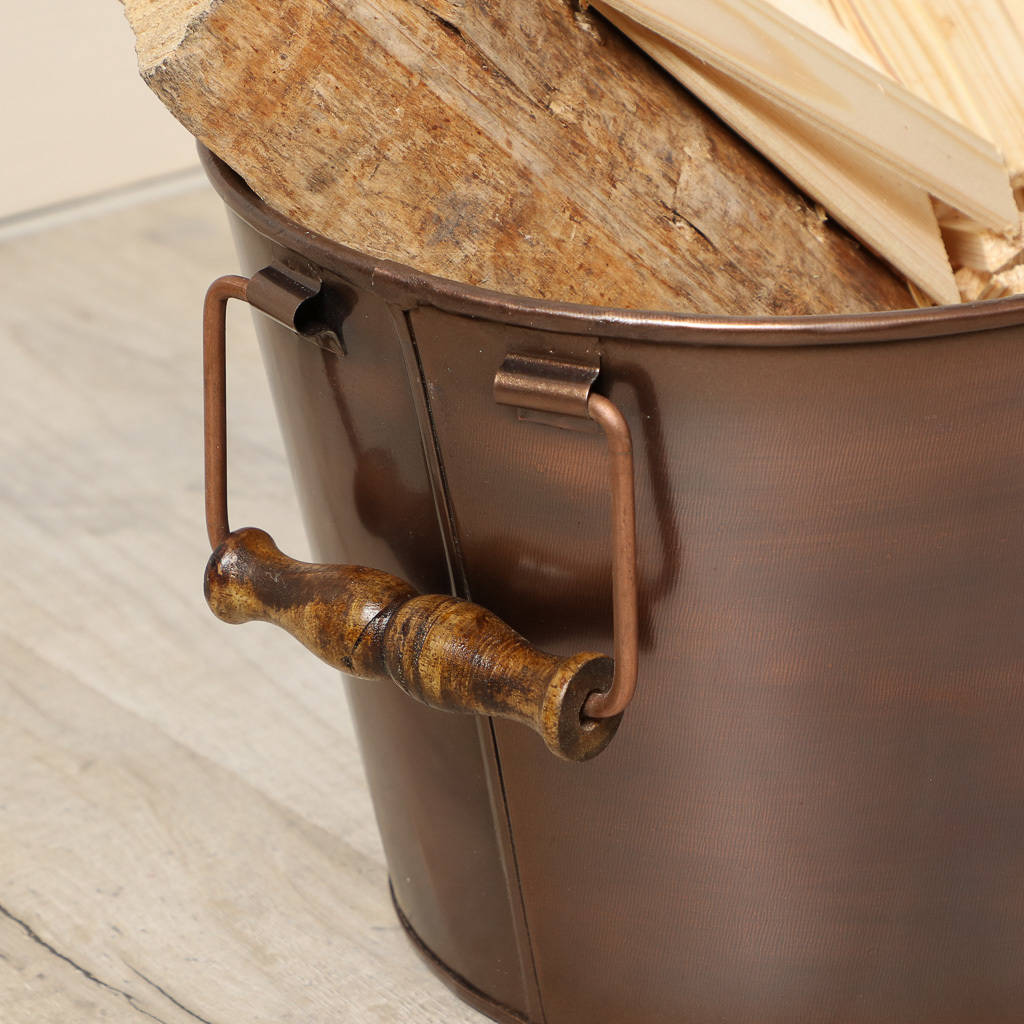 embossed copper log bucket by dibor