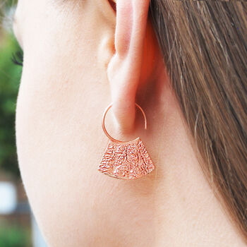 Hammered Rose Gold Plated Sterling Silver Drop Earrings, 2 of 6