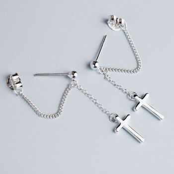 Sterling Silver Cross Dangle Stud Earrings, 3 of 6