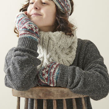 Fair Trade Cable Handknit Wool Lined Neckwarmer Scarf, 7 of 12