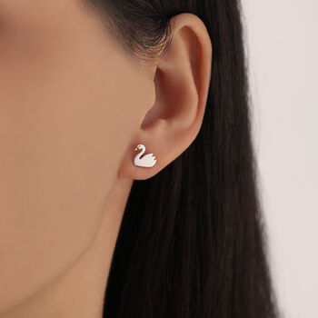 Cute Swan Stud Earrings In Sterling Silver, 6 of 11