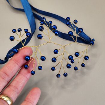 Royal Blue Pearl Wrist Corsage – Gold Or Silver, 5 of 9