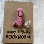 Book Worm Reader Crochet Birthday Card Handmade, thumbnail 7 of 8