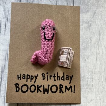 Book Worm Reader Crochet Birthday Card Handmade, 7 of 8