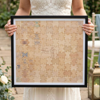 Wooden Jigsaw Photo Drawing Alternative Wedding Guest Book, 6 of 12