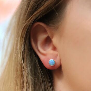 Sterling Silver Blue Opal Stud Earrings, 7 of 11