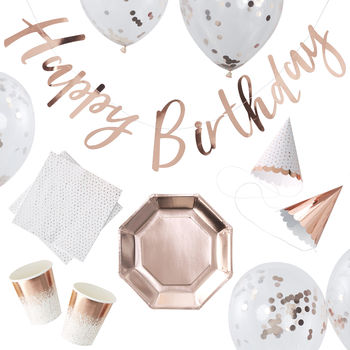 Rose Gold Foiled Happy Birthday Party In A Box 16 Pack, 2 of 2