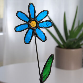 Stained Glass Everlasting Flower Blue Daisy Sun Catcher, 5 of 7