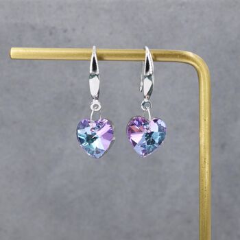 Alexandrite Cz Heart Drop Dangle Earrings In Sterling Silver, 4 of 12