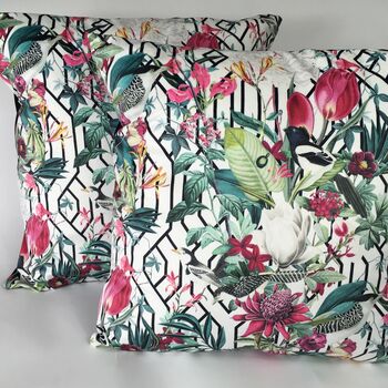 Velvet Bird And Flower Cushion Cover In White, 3 of 6