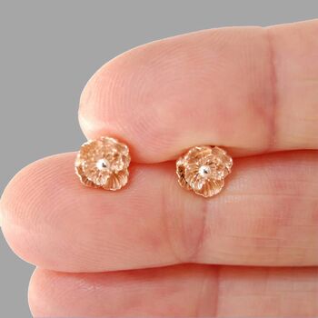 Rose Gold Plated August Birth Flower Poppy Stud Earrings, 3 of 6