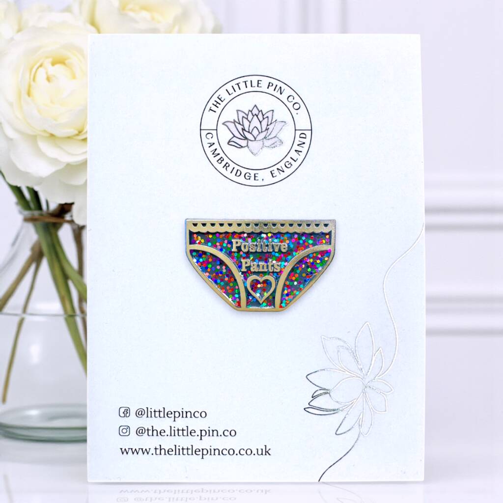 Positive Pants Glitter Lingerie Mental Health Pin, 1 of 8