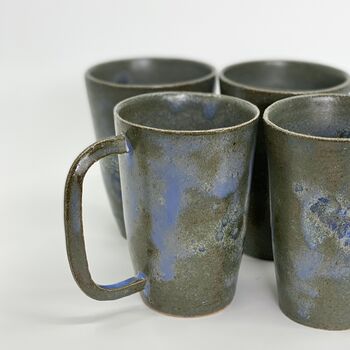 Handmade Ceramic Latte Cup Mug Blue Stoneware, 4 of 10