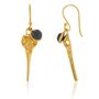 925 Silver Bird Skull Onyx Drop Earrings Gold Plating, thumbnail 2 of 3