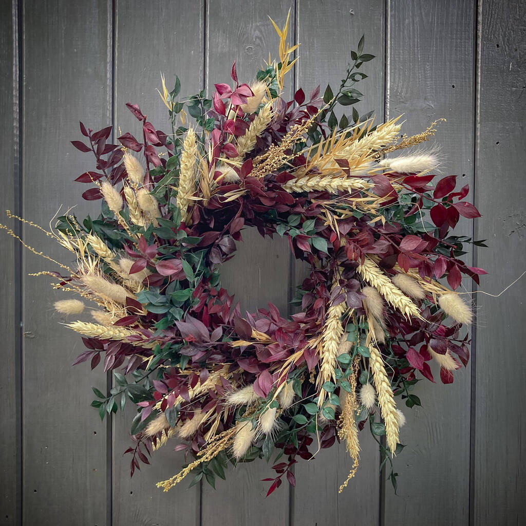 Christmas Dried Ruscus Wreath With Bunny Tails, 1 of 7