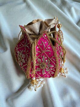 Hot Pink Silk Potli/Wrist Bag, 4 of 5