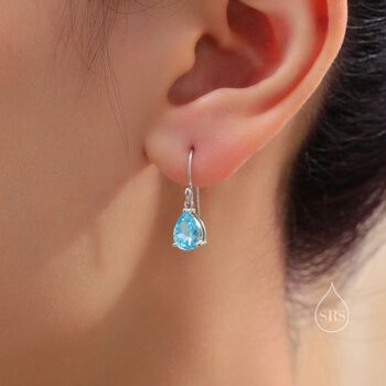 Sterling Silver Ocean Blue Cz Droplet Drop Earrings, 8 of 12