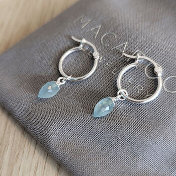 Aquamarine Semi Precious Gemstone Hoop Earrings, 2 of 6