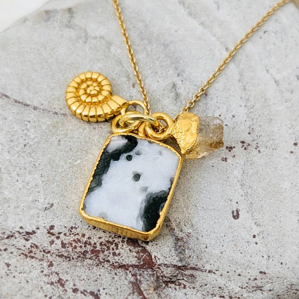 'The Trio' Tree Agate Gold Plated Necklace