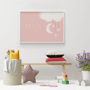 Personalised Cloud Moon And Stars Name Print Landscape, 8 of 10