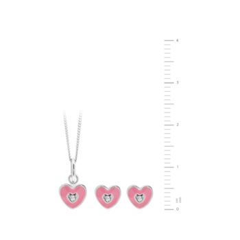 Sterling Silver Pink Enamel Cz Heart Jewellery Set, 5 of 6