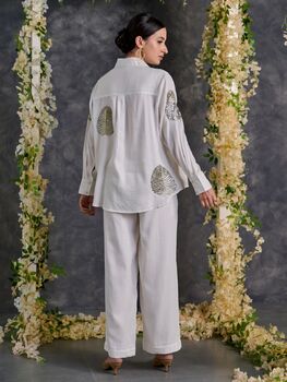 Diyu Sequin Embroidered White Co Ord Set, 3 of 3