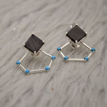Raw Black Onyx, Turquoise Sterling Silver Earrings, 6 of 8