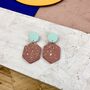 Jesmonite Terrazzo And Wood Hexagon Geometric Earrings, thumbnail 7 of 12