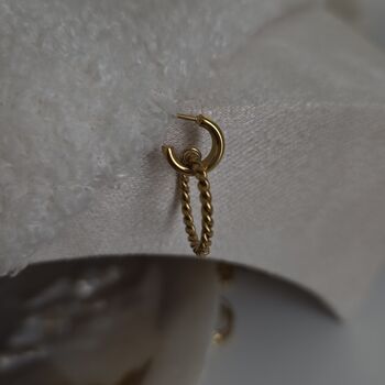 18 K Gold Plated Rope Twisted Drop Hoop Stud Earrings, 3 of 9