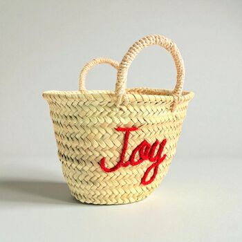 Handmade Christmas Mini Straw 'Joy' Basket, 5 of 7