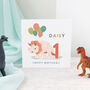 Personalised Dino Triceratops And Balloons Card, thumbnail 1 of 3