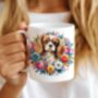 Personalised King Charles Spaniel Floral Summer Dog Wreath Gift Keepsake Mug, thumbnail 1 of 2