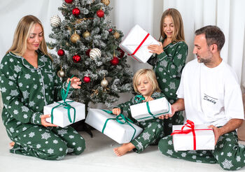 Family Christmas Green Snowflake Personalised Pyjamas, 4 of 12