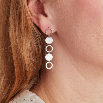Silver Circle Stud Dangly Earrings, 2 of 9