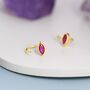 Marquise Ruby Pink Cz Huggie Hoops In Sterling Silver, thumbnail 7 of 12