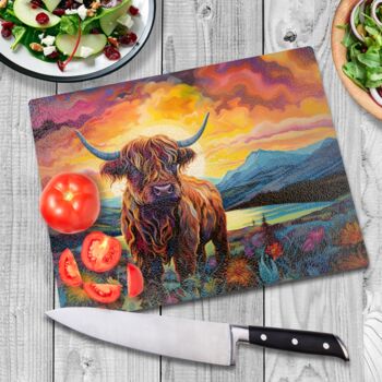 Highland Cow Textured Glass Chopping Board, 2 of 8