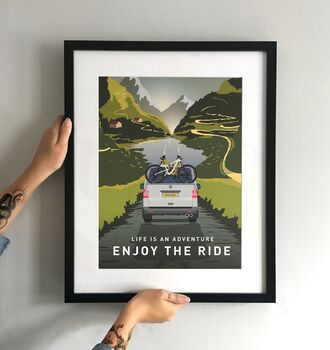 Enjoy The Ride Mountain Bike Art Print Vw Campervan, 3 of 4
