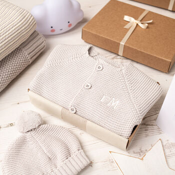 Luxury Hound Bobble Hat And Cardigan Baby Gift Box, 6 of 10