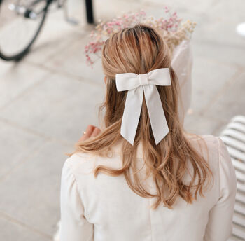 White Velvet Bridal Hair Bow Barrette, 3 of 3