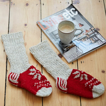 Handmade Red Snowflake Woollen Slipper Socks, 2 of 2